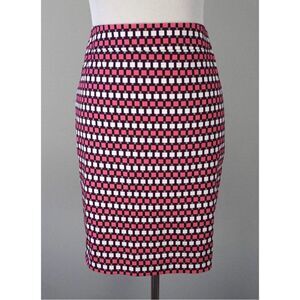 Ann Taylor SZ 2 White Pink Purple Knee-Length Pencil Skirt Colorful Office